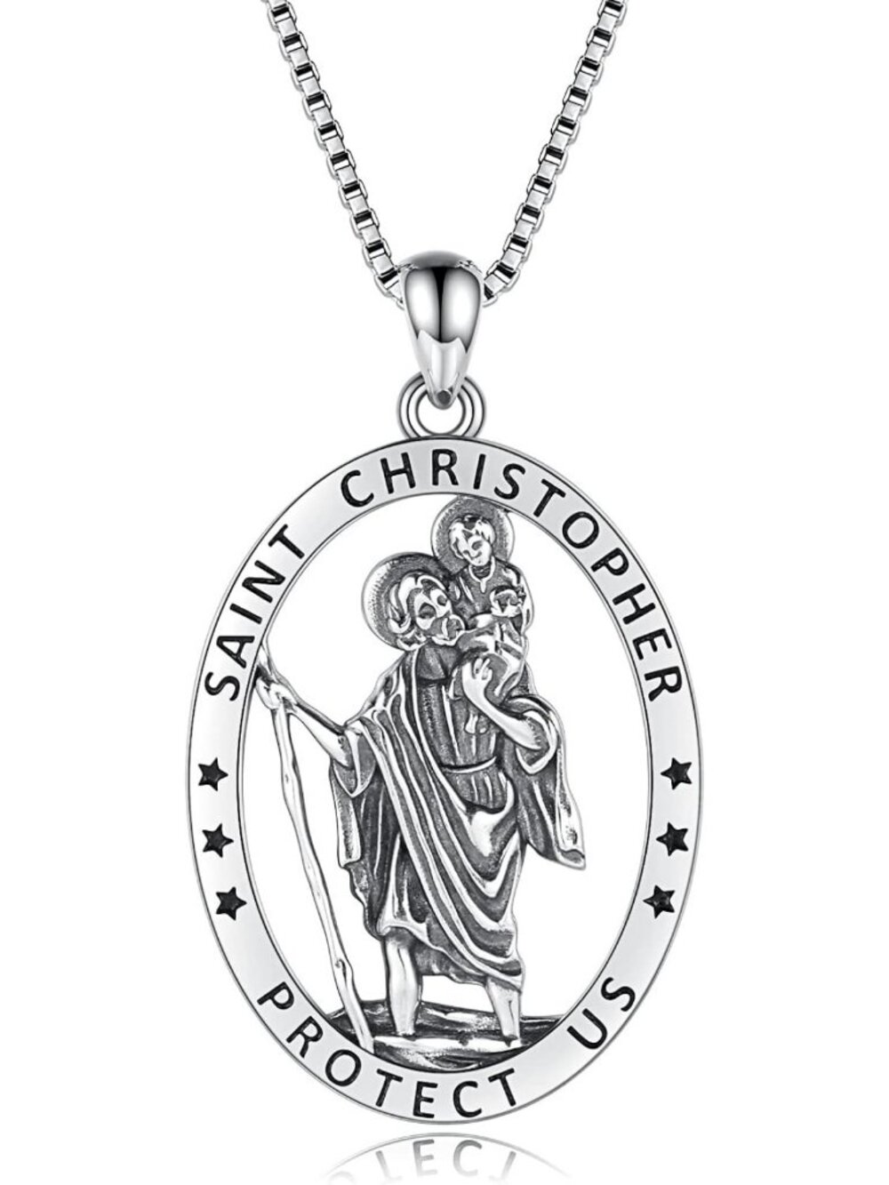 Sterling Silver Saint Christopher Pendant Necklace for Men & Women - Faith